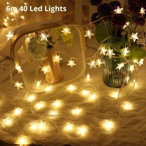 6M 40Led 조명 야외 장식 문자열 조명 크리스마스 트리 홈 창 장식 휴일 조명 스타 라이트 문자열