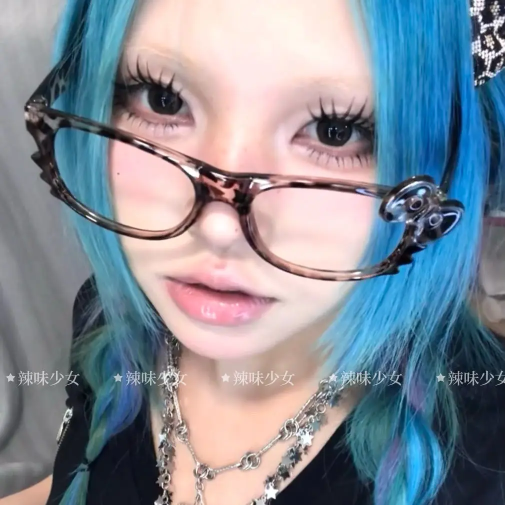 고양이 귀 표범 활 안경 프레임 렌즈 없음 코스프레 빈티지 새끼 고양이 할로윈 파티 의상 소품 장식 Y2K DIY 프레임