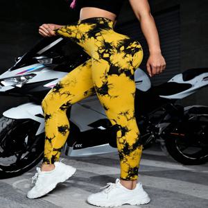 새로운 여성 복숭아 타이 염색 하이 웨이스트 요가 바지 복부 리프팅 Gluteal 피트니스 원활한 스포츠 꽉 긴 피트니스 레깅스