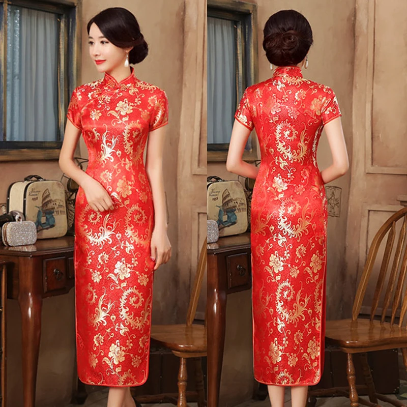 대형 5XL 6XL 빈티지 Cheongsam 새로운 중국 스타일의 긴 드레스 전통 만다린 칼라 드레스 섹시 슬림 분할 Qipao