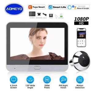 Awapow 4.3 인치 Wifi 도어 뷰어 스마트 Tuya 비디오 초인종 카메라 틈 구멍 양방향 오디오 미니 카메라 모션 감지 야간 투시경