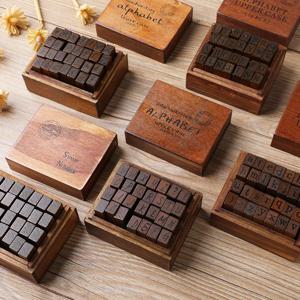 Yofun 28pcs 알파벳 스탬프 빈티지 나무 고무 편지 표준 스탬프 세트 공예 카드 만들기 플래너 스크랩북 저널