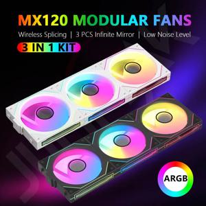 JUMPEAK MX120 360mm 모듈식 무선 연결 PC 120mm 섀시 히트팬 ARGB 컴퓨터 물 냉각기의 무한 미러링 효과