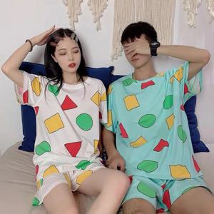 Pijama Sin Chan Man Pajama Sinchan 코튼 여름 짧은 세트 커플 남성과 여성을위한 일본 잠옷 잠옷 2024