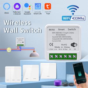 투야 WiFi RF 433mhz 푸시 버튼 벽 스위치 스마트 조명 스위치 스마트 홈 무선 Alexa Google Home Alice Smart Life 앱 지원