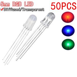 50PCS 5mm 풀 컬러 LED RGB 빨강/녹색/파랑 일반 음극/양극 4 피트 투명 하이라이트 컬러 빛 5mm 다이오드 다채로운
