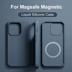 For Magsafe맥세이프 무선 충전 케이스, For iPhone 15, 11, 14, 13, 12 프로 맥스 플러스, 액체 실리콘 마그네틱 소프트 커버, 휴대폰 액세서리