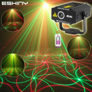 ESHINY 미니 4in1 패턴 효과 R & G 오디오 스타 회오리 바람 레이저 프로젝터 무대 디스코 DJ 클럽 바 KTV 가족 파티 라이트 쇼 P14