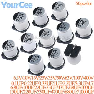 50pcs/10pcs SMD 전해 콘덴서 알루미늄 6.3V 10V 16V 25V 35V 50V 63V 100V 400V 1UF 4.7UF 10UF 47UF 100UF 470 680 1000UF