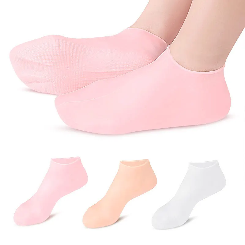 1 쌍의 실리콘 모이스춰 라이징 양말 엑스 폴리 에이 팅 젤 힐 양말 캘러스 갈라진 죽은 피부 보호기 제거 통증 완화 풋 케어