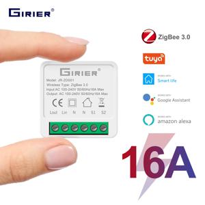 ZigBee 3.0 스마트 조명 스위치 모듈 16A 미니 DIY 차단기, Alexa Google Home용 양방향 제어 앱 원격 제어 지원