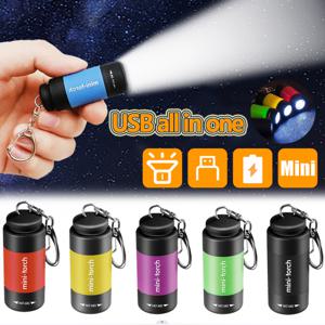 USB 충전식 LED 다기능 강한 빛 포켓 키 체인 손전등 방수 야외 하이킹 캠핑 미니 손전등