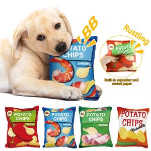 재미 있은 개 장난감 Crisps 봉제 채워진 애완 동물 삐걱 거리는 씹는 장난감 작은 중형 애완 동물 용품에 대한 물린 방지 울리는 종이 장난감