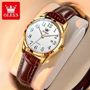 OLEVS 여성용 탑 브랜드 쿼츠 시계 방수 GMT 시계 여성 스포츠 가죽 스트랩 날짜 시계 Ms 손목 시계 Reloj Mujer