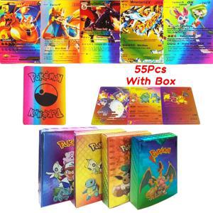 55PCS 포켓몬 다채로운 금박 카드 Charizard Pikachu Arceus 다이아몬드 레인보우 영어 프랑스어 독일어 스페인어 VSTAR GX VMAX 카드
