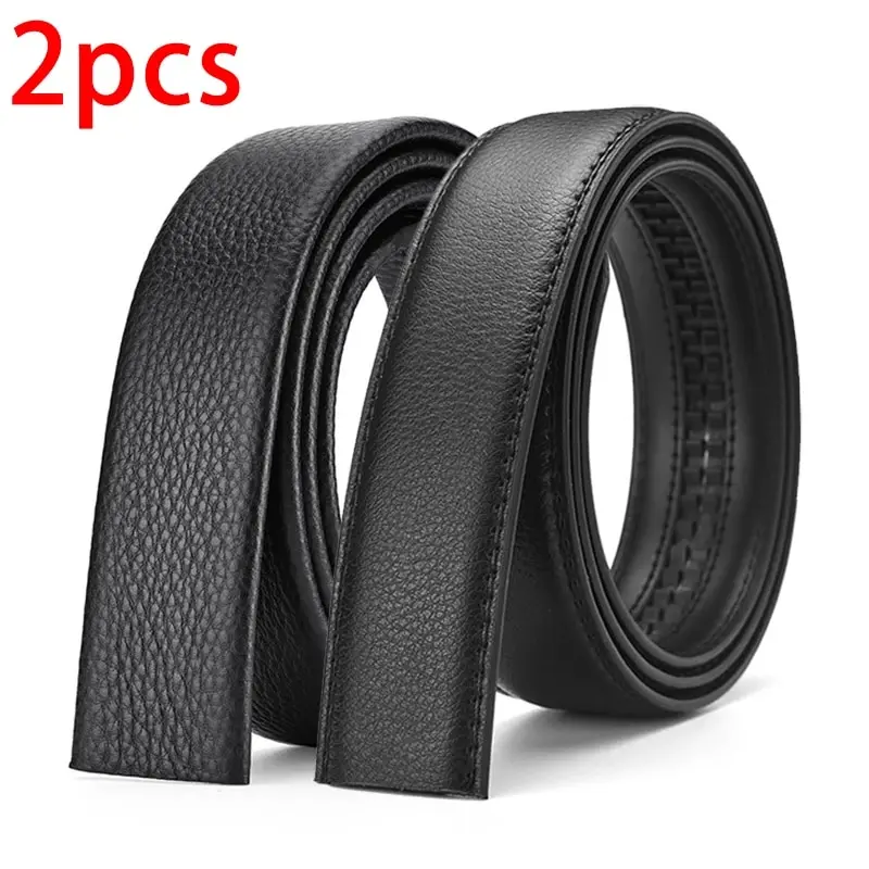 버클이없는 2Pcs 남자 벨트 3.5cm/1.37inch 너비 브랜드 하이 엔드 벨트 블랙 소프트 PU 가죽 남자 벨트 바디 버클 스트랩 없음