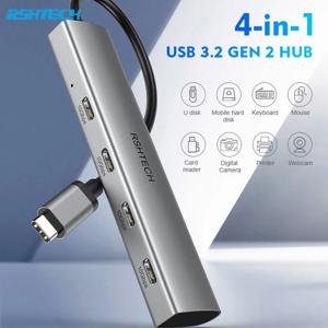 RSHTECH USB C 허브 10Gbps 알루미늄 4포트 USB-C 3.2 Gen 2 동글 Thunderbolt/Type C 노트북용 휴대용 USB C 멀티포트 어댑터