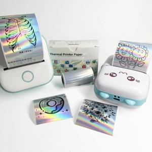 Phomemo M02/T02/M04AS/M04S 미니 프린터용 감열지 스티커, 저널 사진 텍스트 노트용 홀로그램 실버 용지, 53mm