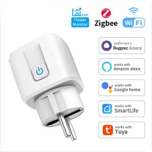 TUYA 스마트 플러그 WiFi/Zigbee 소켓 EU 16A/20A 전원 모니터 타이밍 기능 음성 제어 기능 Alexa GoogleHome과 함께 작동