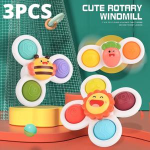 3Pcs 흡입 컵 아기 게임에 대 한 회전 탑 장난감 유아 Teether 릴리프 스트레스 교육 회전 딸랑이 목욕 장난감 어린이위한