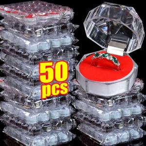 1/50pcs 크리스탈 투명 반지 귀걸이 디스플레이 상자 결혼 반지 상자 보석 상자 및 포장 보석 주최자 선물 상자