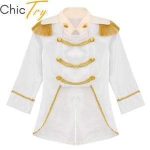 작은 소년 왕자 코스프레 의상 긴 소매 골드 프린지 땋은 벨벳 턱시도 Tailcoat 로얄 코트 코스프레 자켓 드레스