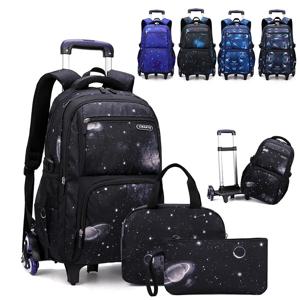 학교 가방 소년을위한 어린이 롤링 배낭 바퀴 달린 배낭 학교 가방 트롤리 Bookbag 점심 가방과 수하물 운반