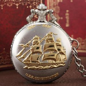 실버 골든 밀리터리 시리즈 미국 해군 USS 헌법 항해 프리깃 석영 회중 시계 FOB 체인 시계 Old Ironsides 1797-1997