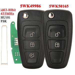 Jingyuqin 자동차 원격 키, 포드 C-Max 포커스 갤럭시 레인저 몬데오 S-Max HU101 2/3 BT 5WK50165 5WK49986 용, 4D63 FSK 433Mhz