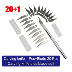 조각 칼 1 Pcs 플러스 블레이드 20 Pcs 종이 커터 휴대 전화 필름 커터 모델 조립 도구 고무 인감 조각 칼