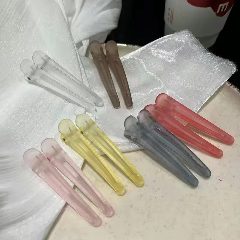 2 개/몫 7.5cm 플라스틱 캔디 색상 미용 Duckbill 클립 헤어핀 헤어 케어 헤어 클램프 스타일링 도구 전문 살롱
