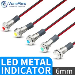 VaneAims 6mm 금속 LED 표시 등 패널 장착 소형 신호 램프 빨간색 파란색 노란색 녹색 흰색 220V 24V 12V 6V 3V