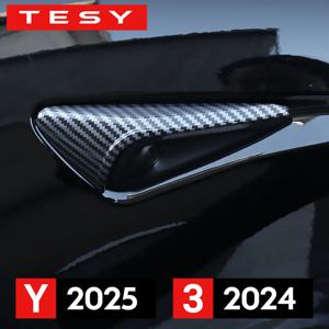 Tesla New Model Y Launch 2025 Model 3 Highland 2024 사이드 카메라 커버 렌즈 보호대 검정색 반짝이 매트 탄소 섬유 패턴