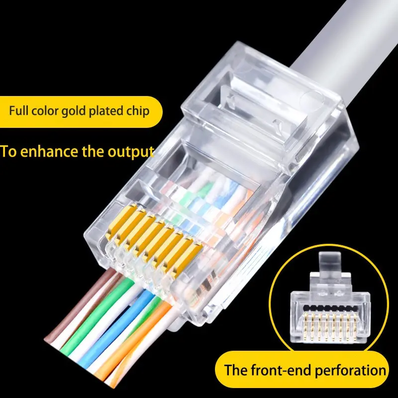 10/20/30/50Pcs RJ45 Cat6/Cat5e 커넥터 통과 크리스탈 엔드 8P8C 크림프 UTP 표준 이더넷 네트워크 모듈러 플러그
