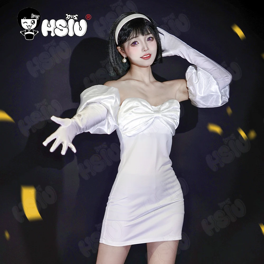 수아 코스프레 의상 가발, 애니메이션 외계인 무대 코스프레 코스튬, HSIU 화이트 원피스, 풀 쇼트 블랙 헤어