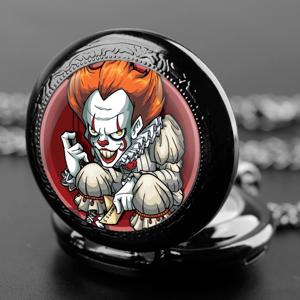 Joker Pennywise 남녀공용 재미있는 유리 돔, 아랍어 숫자 쿼츠 포켓 시계, 목걸이 펜던트 액세서리, 체인 선물