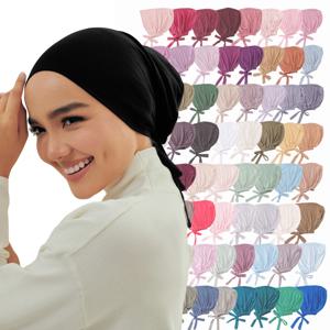 82 색상 넥타이 백 언더 캡 패션 여성 내부 Hijab 이슬람 모자 보닛 일반 이슬람 코튼 스판덱스 저지 DEW Underscarf