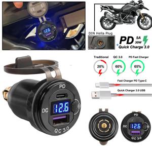 LED 전원 C타입 어댑터, BMW S1000XR 30W PD QC3.0 12V 오토바이 USB 소켓 충전기, R1200GS F900 R/XR R1200RT, 두카티용