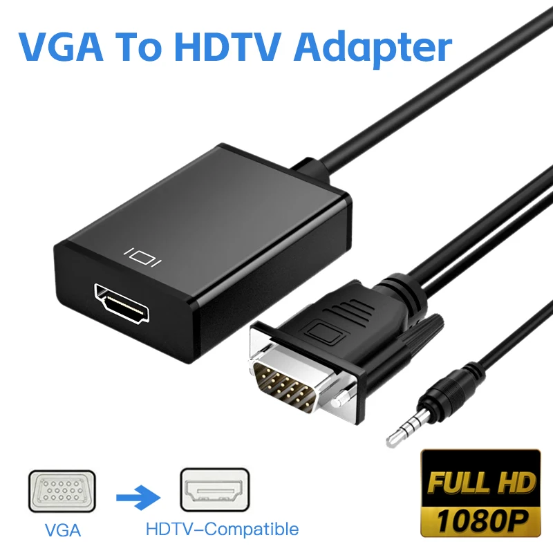 VGA TO HD 변환기 고화질 오디오 비디오 케이블 어댑터 VGA 입력 컴퓨터 노트북 TV 프로젝터 용 HDMI 호환 출력
