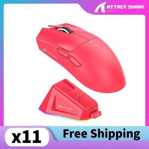 Attack Shark X11 무선 마우스, 3가지 모드 연결 2.4GHz/유선/블루투스 PAW3311 22000DPI RGB 자기 충전 도크 마우스