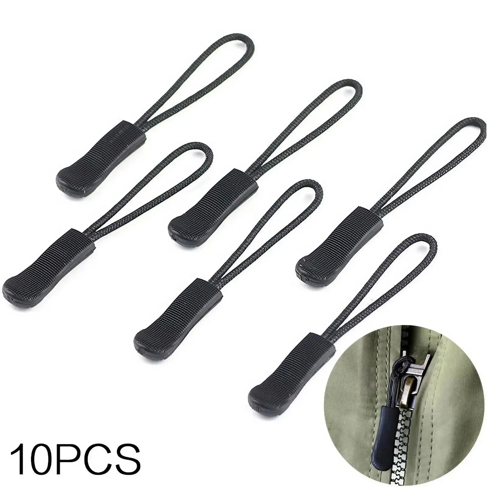 10pcs 지퍼 당겨 풀러 끝 맞는 로프 태그 교체 클립 깨진 버클 해결사 우편 코드 탭 여행 가방 가방 텐트
