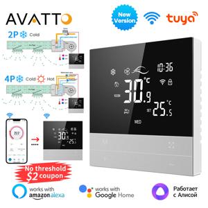 AVATTO Tuya WiFi 스마트 중앙 에어컨 온도 조절기 스위치 난방 쿨 3 속도 팬 코일 장치 Alexa Google 홈과 함께 작동