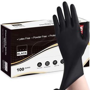 일회용 블랙 니트릴 장갑, 라텍스 프리 방수, 주방 식품 가공, 미용실, 가족용, 100 개