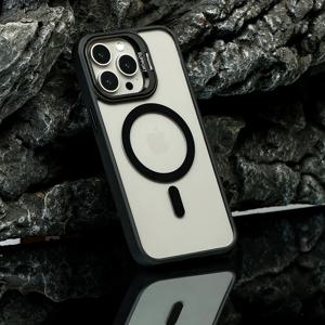 iPhone 16 15 14 13 12 11 Pro Max Plus 용 고급 Magsafe 케이스 렌즈 보호 기능 포함 금속 링 스탠드 마그네틱 커버