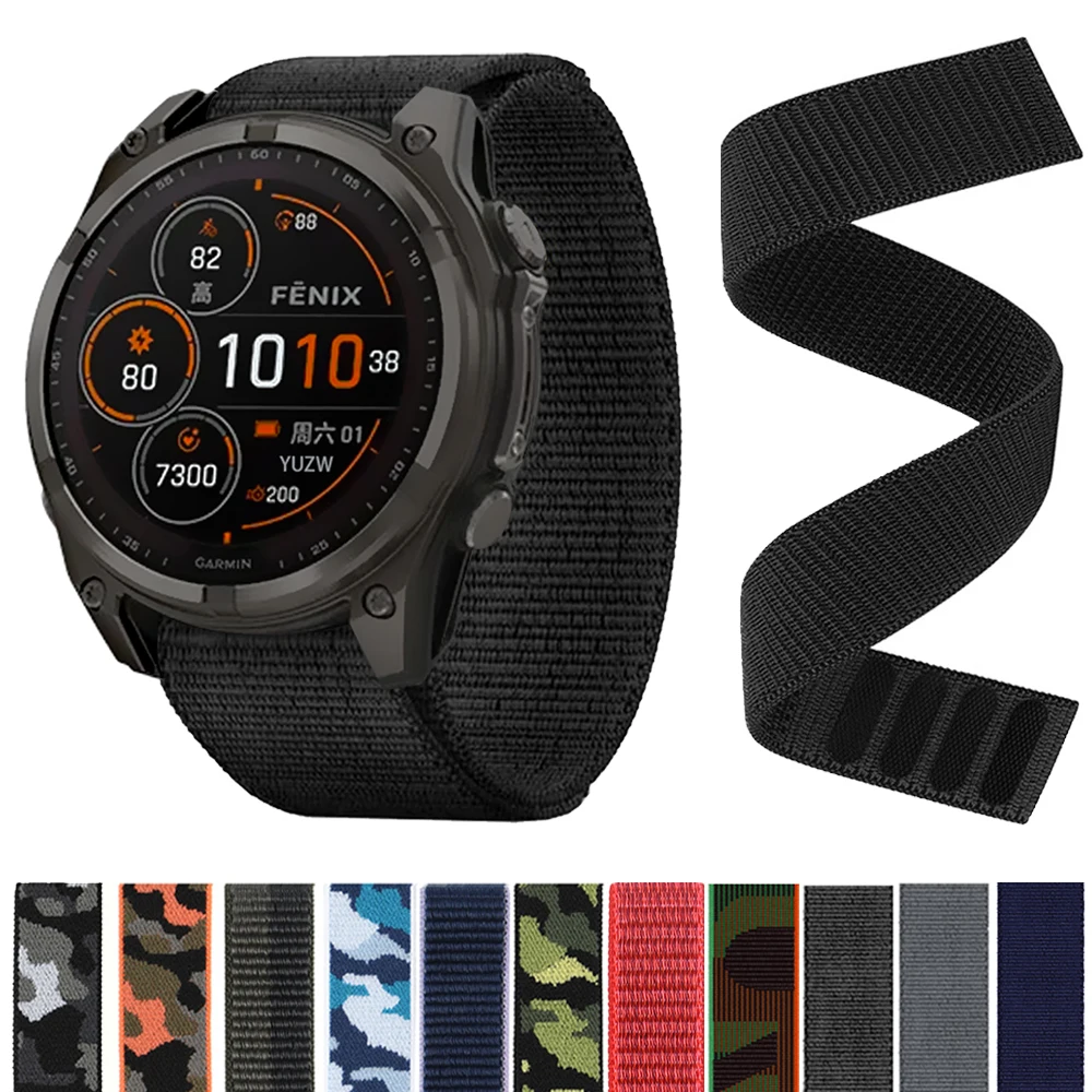 Garmin Fenix ​​E 8 47mm 51mm 7 7X Pro/Enduro 3 2/Epix 퀵 릴리스 팔찌 후크 루프 나일론 스포츠 시계 밴드 용 26mm 22mm 스트랩