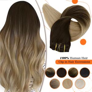 머리 확장에 전체 샤인 클립 인간의 머리 클립 Balayage 7pcs 120g 더블 씨실 머리 확장 여성을위한 인간의 머리카락