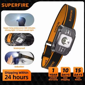 SUPERFIRE 미니 LED USB C 충전식 고출력 미니 헤드 램프 라이트 센서 헤드라이트 전조등 작업용 낚시 헤드램프