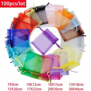 100 개/몫 7x9 9x12 10x15 13x18CM Organza 가방 쥬얼리 가방 웨딩 파티 장식 Drawable 가방 선물 파우치 쥬얼리 포장