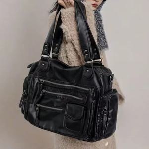 HAEX 펑크 여성 토트 백 2024 트렌드 대용량 크로스 바디 숄더 백 모토 스타일 멀티 포켓 통근 Bolso Mujer