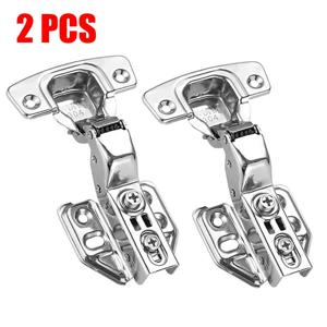 2 Pcs 스테인레스 스틸 캐비닛 도어 경첩 유압 댐퍼 버퍼 소프트 닫기 조용한 옷장 도어 나사가있는 숨겨진 경첩
